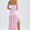 Diletta Rüschenbesetztes trägerloses Abendkleid in Hellrosa