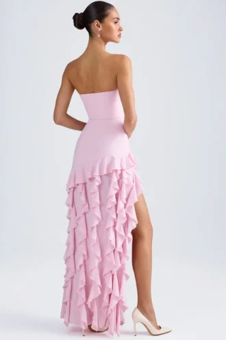 Diletta Rüschenbesetztes trägerloses Abendkleid in Hellrosa