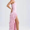 Diletta Rüschenbesetztes trägerloses Abendkleid in Hellrosa