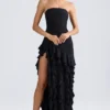 Diletta Rüschenbesetztes trägerloses Abendkleid in Schwarz