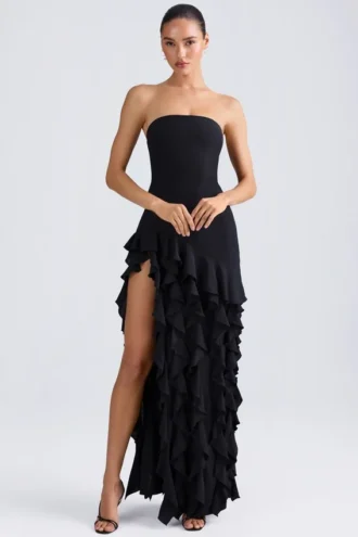 Diletta Rüschenbesetztes trägerloses Abendkleid in Schwarz