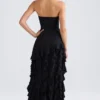 Diletta Rüschenbesetztes trägerloses Abendkleid in Schwarz