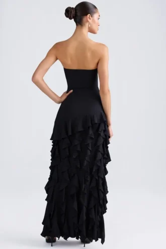 Diletta Rüschenbesetztes trägerloses Abendkleid in Schwarz