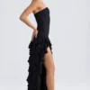 Diletta Rüschenbesetztes trägerloses Abendkleid in Schwarz