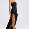 Diletta Rüschenbesetztes trägerloses Abendkleid in Schwarz