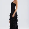 Diletta Rüschenbesetztes trägerloses Abendkleid in Schwarz