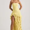 Diletta trägerloses Kleid mit Rüschenbesatz in Pastellgelb Diletta trägerloses Kleid mit Rüschenbesatz in Pastellgelb