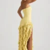 Diletta trägerloses Kleid mit Rüschenbesatz in Pastellgelb Diletta trägerloses Kleid mit Rüschenbesatz in Pastellgelb