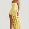 Diletta trägerloses Kleid mit Rüschenbesatz in Pastellgelb Diletta trägerloses Kleid mit Rüschenbesatz in Pastellgelb