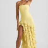 Diletta trägerloses Kleid mit Rüschenbesatz in Pastellgelb Diletta trägerloses Kleid mit Rüschenbesatz in Pastellgelb