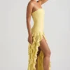 Diletta trägerloses Kleid mit Rüschenbesatz in Pastellgelb Diletta trägerloses Kleid mit Rüschenbesatz in Pastellgelb