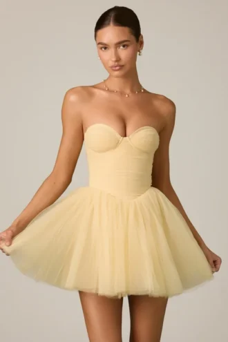 Dottie Tüll-Korsett-Minikleid in Gelb
