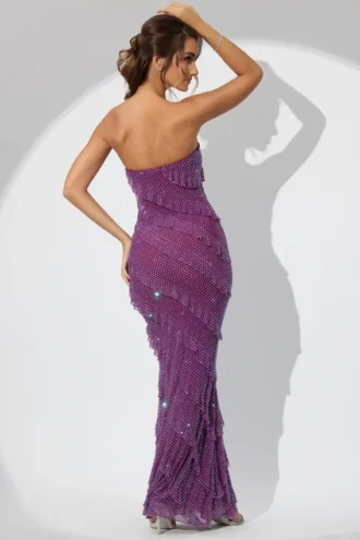 Dulce verziertes Bandeau-Maxikleid mit Rüschen in Pflaume