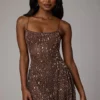Durrani Transparentes, verziertes Minikleid mit U-Ausschnitt in Deep Cocoa Durrani Transparentes, verziertes Minikleid mit U-Ausschnitt in Deep Cocoa