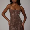 Durrani Transparentes, verziertes Minikleid mit U-Ausschnitt in Deep Cocoa Durrani Transparentes, verziertes Minikleid mit U-Ausschnitt in Deep Cocoa