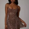 Durrani Transparentes, verziertes Minikleid mit U-Ausschnitt in Deep Cocoa Durrani Transparentes, verziertes Minikleid mit U-Ausschnitt in Deep Cocoa