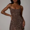 Durrani Transparentes, verziertes Minikleid mit U-Ausschnitt in Deep Cocoa Durrani Transparentes, verziertes Minikleid mit U-Ausschnitt in Deep Cocoa