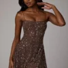 Durrani Transparentes, verziertes Minikleid mit U-Ausschnitt in Deep Cocoa Durrani Transparentes, verziertes Minikleid mit U-Ausschnitt in Deep Cocoa