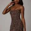 Durrani Transparentes, verziertes Minikleid mit U-Ausschnitt in Deep Cocoa Durrani Transparentes, verziertes Minikleid mit U-Ausschnitt in Deep Cocoa
