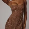 Durrani Transparentes, verziertes Minikleid mit U-Ausschnitt in Mocha Durrani Transparentes, verziertes Minikleid mit U-Ausschnitt in Mocha
