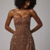 Durrani Transparentes, verziertes Minikleid mit U-Ausschnitt in Mocha Durrani Transparentes, verziertes Minikleid mit U-Ausschnitt in Mocha