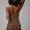 Durrani Transparentes, verziertes Minikleid mit U-Ausschnitt in Mocha Durrani Transparentes, verziertes Minikleid mit U-Ausschnitt in Mocha