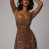 Durrani Transparentes, verziertes Minikleid mit U-Ausschnitt in Mocha Durrani Transparentes, verziertes Minikleid mit U-Ausschnitt in Mocha