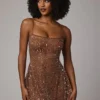Durrani Transparentes, verziertes Minikleid mit U-Ausschnitt in Mocha Durrani Transparentes, verziertes Minikleid mit U-Ausschnitt in Mocha