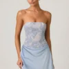Eden Verziertes, drapiertes, trägerloses A-Linien-Minikleid in Himmelblau Eden Verziertes, drapiertes, trägerloses A-Linien-Minikleid in Himmelblau