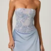 Eden Verziertes, drapiertes, trägerloses A-Linien-Minikleid in Himmelblau Eden Verziertes, drapiertes, trägerloses A-Linien-Minikleid in Himmelblau