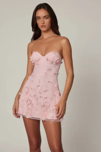 Edita verziertes Bandeau-Minikleid in A-Linie in Ballettrosa