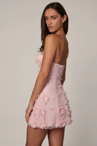 Edita verziertes Bandeau-Minikleid in A-Linie in Ballettrosa