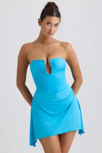 Efia Slinky Jersey-Minikleid mit Drapierung und A-Linie in Aquablau