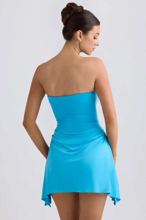 Efia Slinky Jersey-Minikleid mit Drapierung und A-Linie in Aquablau Efia Slinky Jersey-Minikleid mit Drapierung und A-Linie in Aquablau