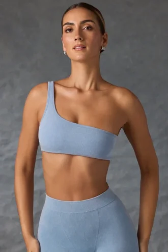 Ein-Schulter-Sport-BH in Washed Blue