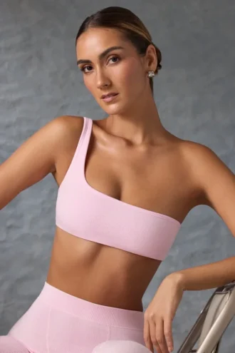 Ein-Schulter-Sport-BH in Washed Ice Pink