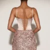 Eira Satin-Korsett-Minikleid mit verziertem Rock in Roségold Eira Satin-Korsett-Minikleid mit verziertem Rock in Roségold