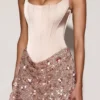 Eira Satin-Korsett-Minikleid mit verziertem Rock in Roségold Eira Satin-Korsett-Minikleid mit verziertem Rock in Roségold