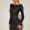Eirlys Minikleid aus transparenter Spitze mit U-Boot-Ausschnitt in Schwarz Eirlys Minikleid aus transparenter Spitze mit U-Boot-Ausschnitt in Schwarz