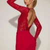 Eirlys Transparentes Spitzen-Minikleid mit U-Ausschnitt in True Red Eirlys Transparentes Spitzen-Minikleid mit U-Ausschnitt in True Red