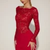 Eirlys Transparentes Spitzen-Minikleid mit U-Ausschnitt in True Red Eirlys Transparentes Spitzen-Minikleid mit U-Ausschnitt in True Red