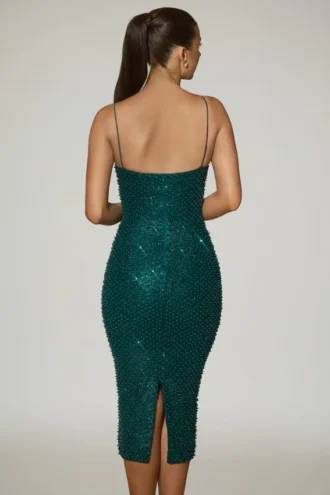 Eisley verziertes Midi-Kleid mit Herzausschnitt in Blaugrün