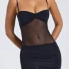 Eislyn Minikleid mit transparenten Einsätzen und Rüschen in Schwarz Eislyn Minikleid mit transparenten Einsätzen und Rüschen in Schwarz