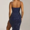 Eliora Midaxi-Kleid mit drapiertem Korsett und Verzierungen in Mitternachtsblau Eliora Midaxi-Kleid mit drapiertem Korsett und Verzierungen in Mitternachtsblau