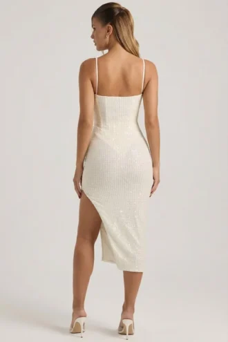 Eliora verziertes, drapiertes Midaxi-Kleid in Weiß