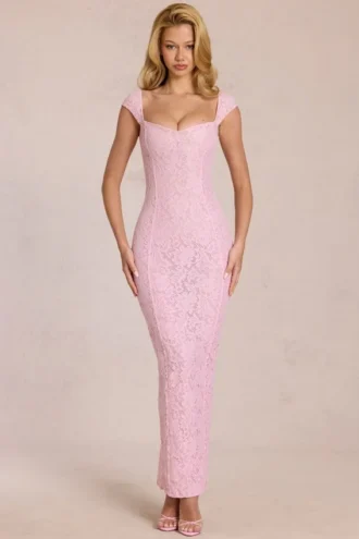Elisa Maxikleid mit Herzausschnitt in Blossom Pink