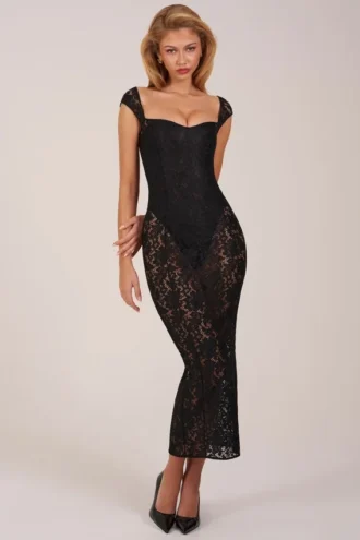 Elisa Maxikleid mit Herzausschnitt in Schwarz