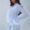 Elisia Feather Trim Sheer Oberteil in Soft Blue Elisia Feather Trim Sheer Oberteil in Soft Blue
