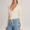 Elodie Modal Plunge Langarm-Bodys in Elfenbein Elodie Modal Plunge Langarm-Bodys in Elfenbein