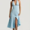 Elonia Halterneck-Midaxi-Kleid mit blauem Blumenprint Elonia Halterneck-Midaxi-Kleid mit blauem Blumenprint